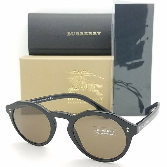 BURBERRY BLACK BROWN ROUND 48MM SUNGLASSES